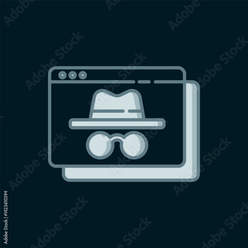 Line Browser incognito window icon isolated on black background. Flat filled outline style with shadow. Vector