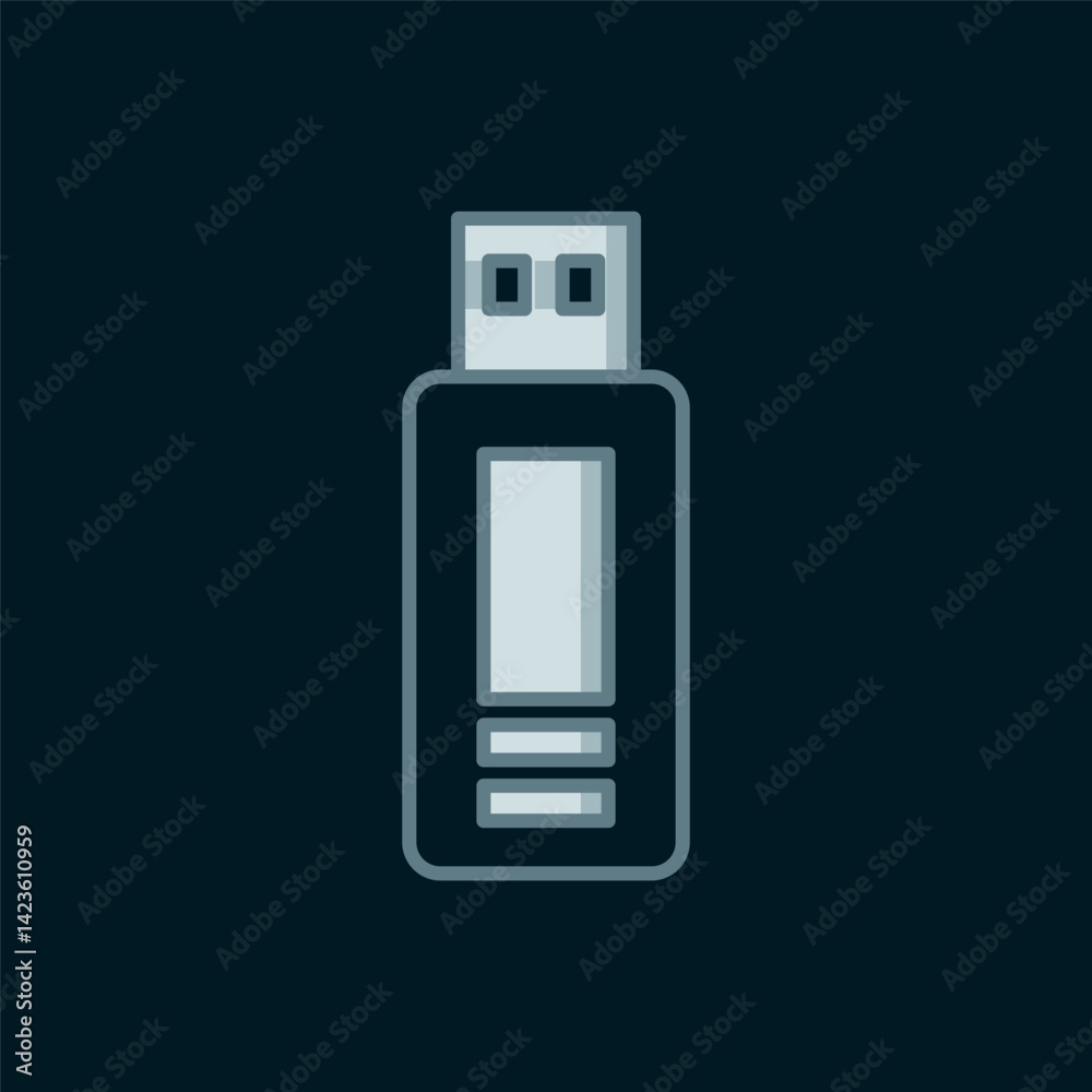 Line USB flash drive icon isolated on black background. Flat filled outline style with shadow. Vector