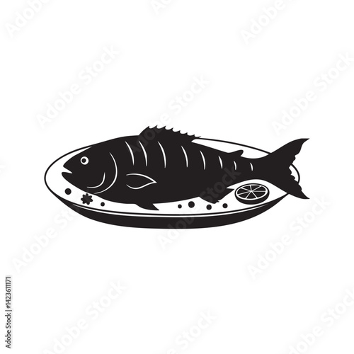 Fresh whole fish served on a plate for seafood cuisine, restaurant meal, or gourmet food