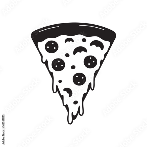Cheesy pizza slice with dripping toppings for fast food snack, party meal, or restaurant design