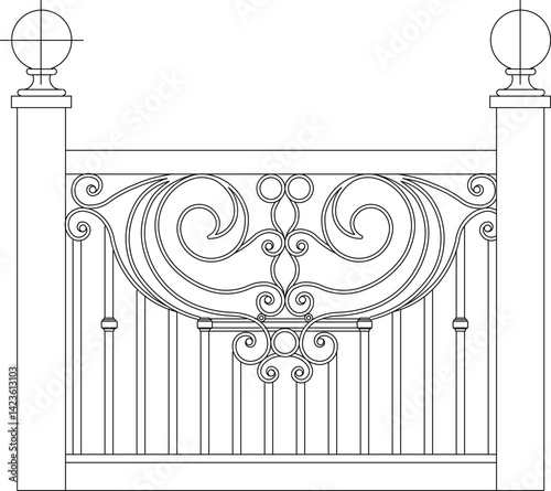 silhouette design vector illustration sketch drawing furniture railing iron fence classic vintage ethnic traditional europe