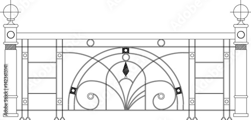 silhouette design vector illustration sketch drawing furniture railing iron fence classic vintage ethnic traditional europe