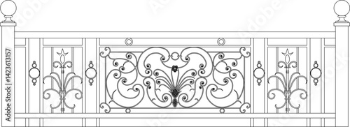 silhouette design vector illustration sketch drawing furniture railing iron fence classic vintage ethnic traditional europe 