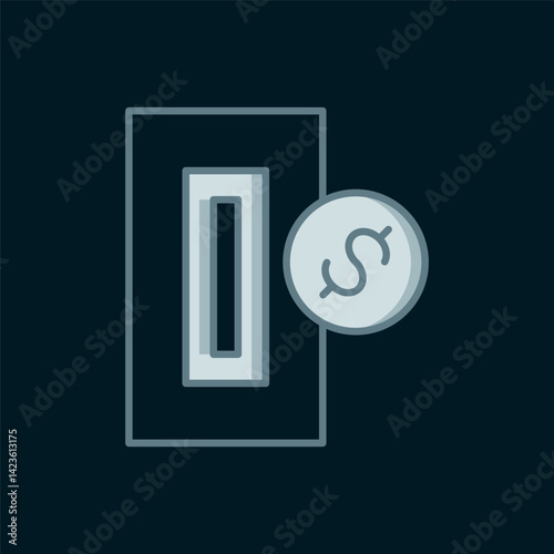 Line Hand inserting coin to a slot on a vending machine or arcade machine icon isolated on black background. Flat filled outline style with shadow. Vector