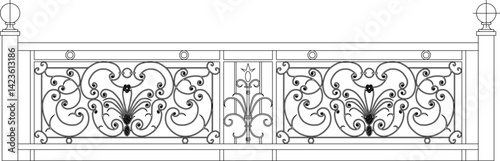 silhouette design vector illustration sketch drawing furniture railing iron fence classic vintage ethnic traditional europe