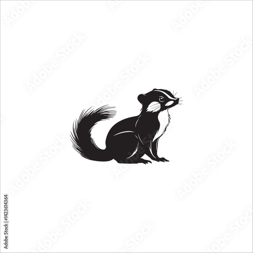 image of a cute skunk, side view, black and white, graphics, vector
