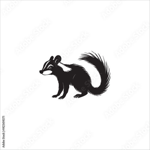 image of a cute skunk, side view, black and white, graphics, vector
