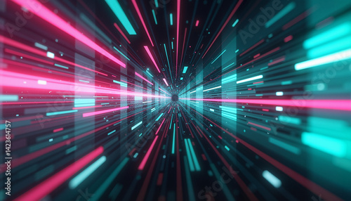 Futuristic light rays streaming in a digital tunnel  