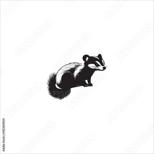 image of a cute skunk, side view, black and white, graphics, vector
