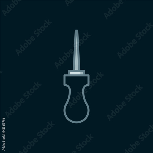 Line Awl tool with wooden handle icon isolated on black background. Work equipment tailor industry. Flat filled outline style with shadow. Vector