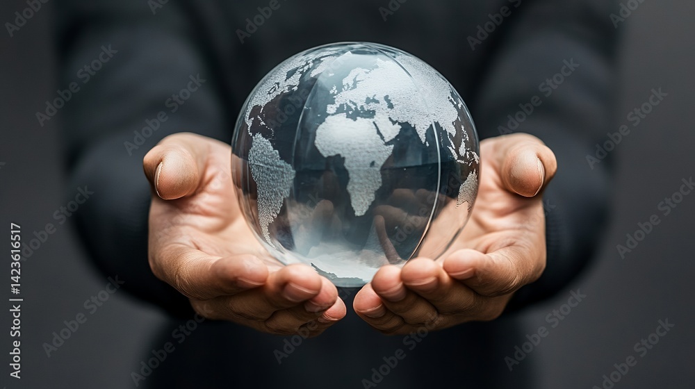 Holding Clear Earth Globe in Hands Representing Global Business or Conservation Holding Clear Earth Globe in Hands Representing Global Business or Conservation