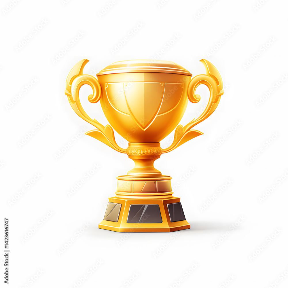 Gold trophy cup 3d object isolated on white background