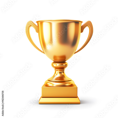 Gold trophy cup 3d object isolated on white background