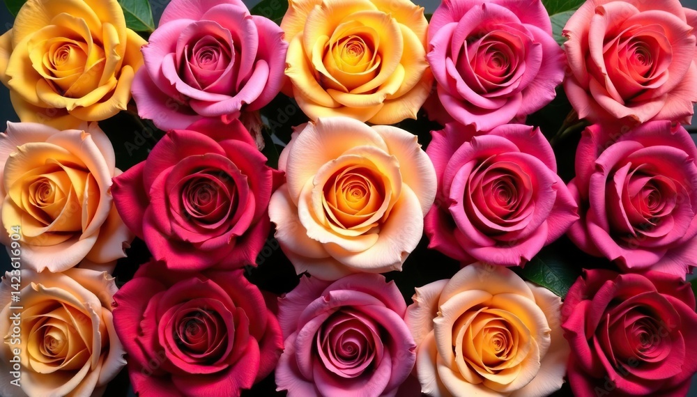 Obraz premium Bold blooming roses arranged in a square grid , white, floral grid, background