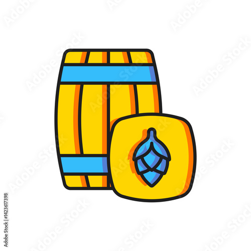 Color Wooden barrel icon isolated on white background. Alcohol barrel, drink container, wooden keg for beer, whiskey, wine. Flat filled outline style with shadow. Vector