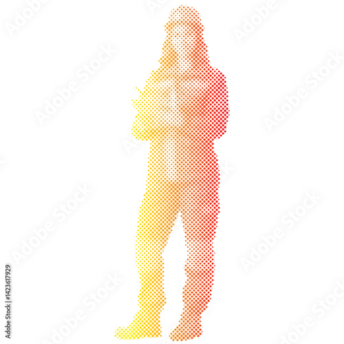 An engineer woman builder uniform with halftone gradient
