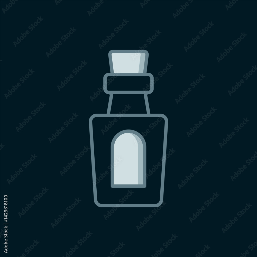 Line Bottle with potion icon isolated on black background. Flask with magic potion. Happy Halloween party. Flat filled outline style with shadow. Vector Line Bottle with potion icon isolated on black background. Flask with magic potion. Happy Halloween party. Flat filled outline style with shadow. Vector