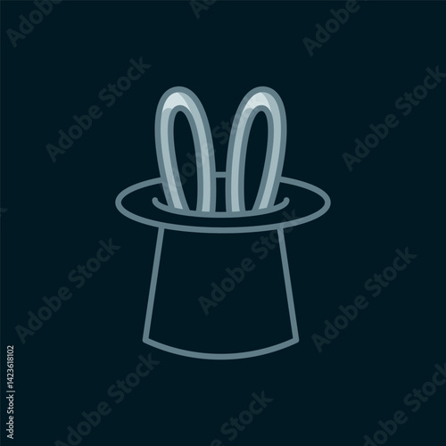 Line Magician hat and rabbit ears icon isolated on black background. Magic trick. Mystery entertainment concept. Flat filled outline style with shadow. Vector