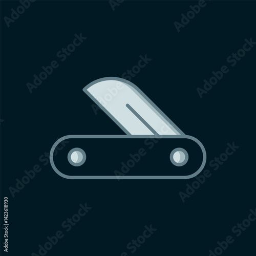 Line Swiss army knife icon isolated on black background. Multi-tool, multipurpose penknife. Multifunctional tool. Flat filled outline style with shadow. Vector