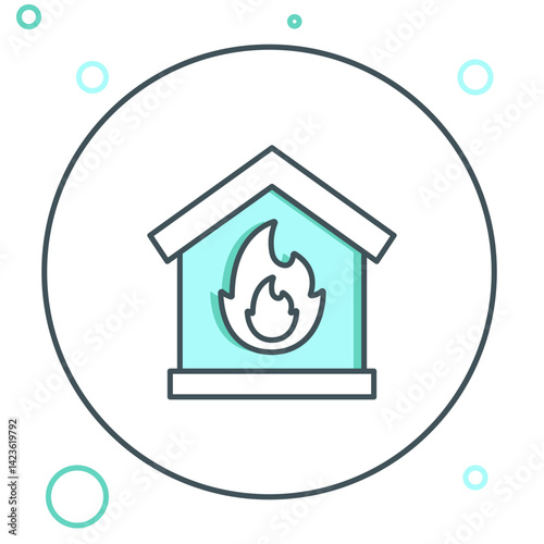 Line Fire in burning house icon isolated on white background. Colorful outline concept. Vector