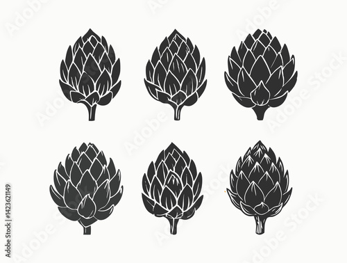 Set of Artichoke flower Vector plant isolated on white background