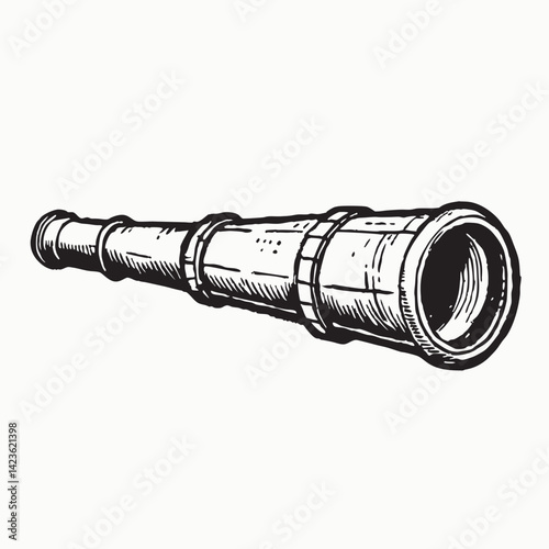 Spyglass telescope lens Hand drawn outline vector sketch illustration on white background