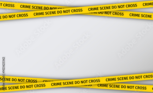 Yellow striped crime scene tape. Do not cross police ribbon. Set warning tapes lines for restriction of crime places. Seamless barrier borders for criminal accident zones. Vector illustration.
