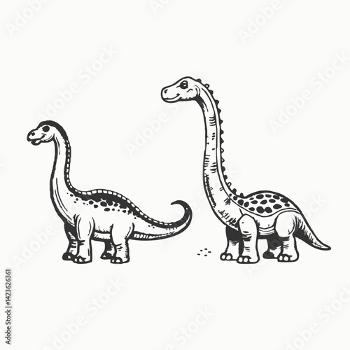 Cute Black silhouette dinosaur in simple child style on white background