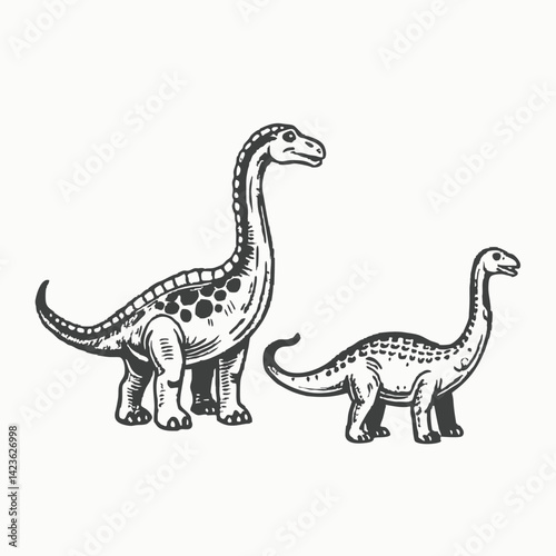 Cute Sketch Hand drawn dinosaur in simple child style on white background