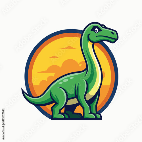 Cute green dinosaur muscat logo cartoon on white background