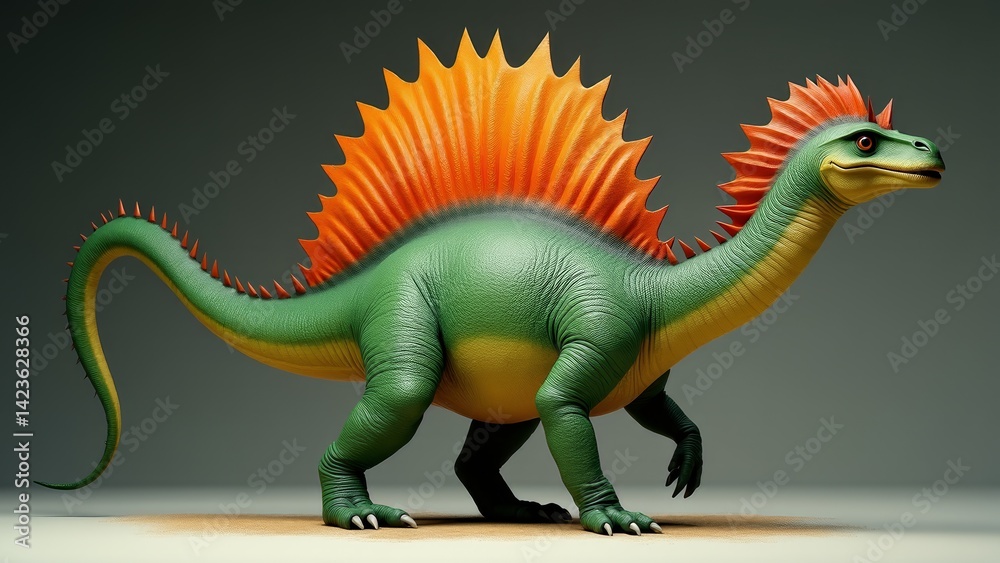Obraz premium Cartoon Green Dinosaur With Orange Spikes
