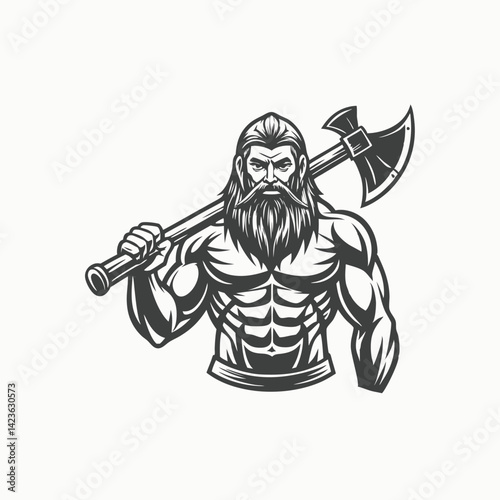 Sketch Hand drawn Viking warrior sport logo. Colored isolated on white background