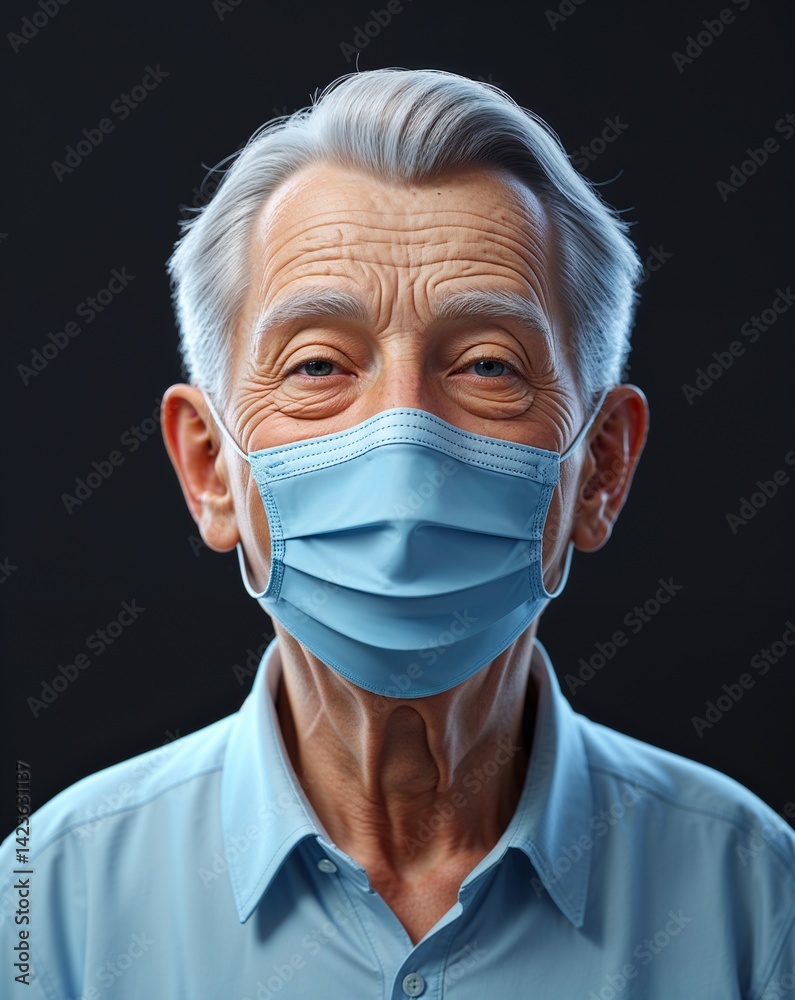 elderly man black background with face mask 3d illustration happy smiling portrait elderly man black background with face mask 3d illustration happy smiling portrait