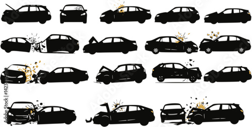 Crashed Cars vector Car accident icons set , vector set PNG clipart