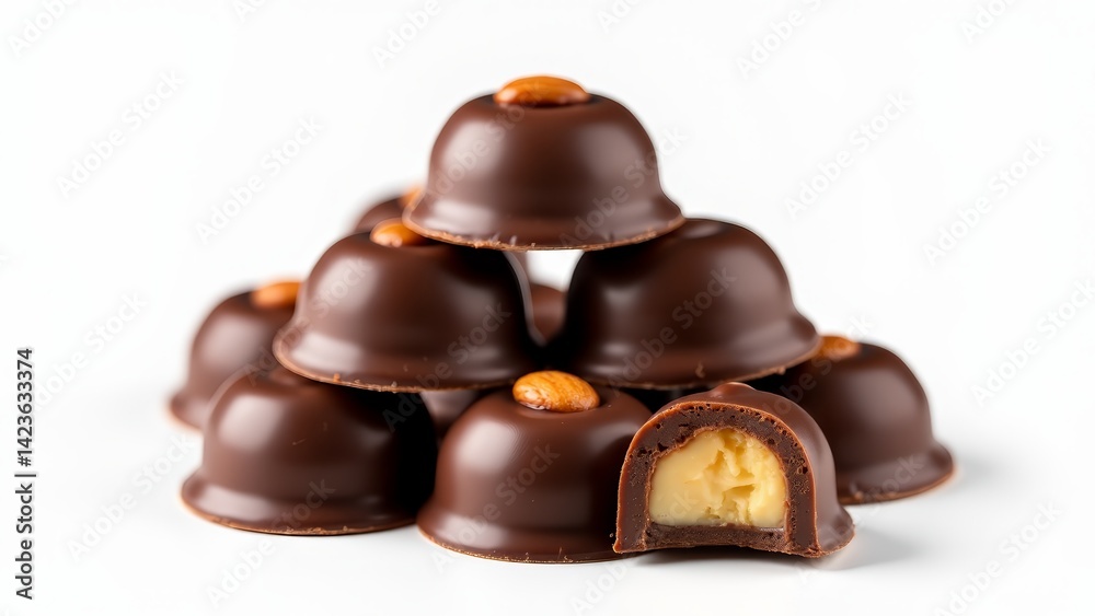 Chocolate Truffles With Almonds-Stack-Cut Open Chocolate Truffles With Almonds-Stack-Cut Open