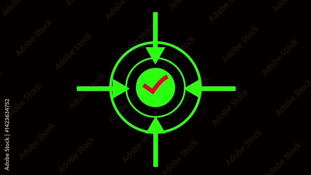 abstract animation on target icon. target destination icon. a target icon targeting a tik mark icon animation.