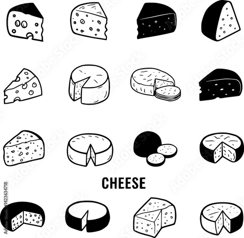 Vector black cheeses icon on white background vector set PNG clipart