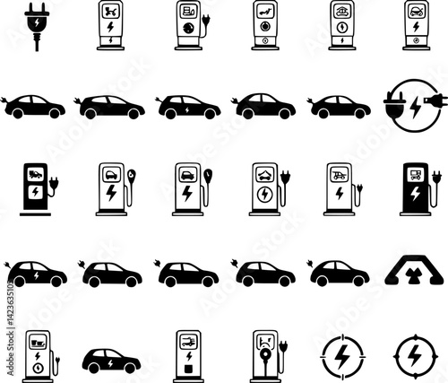 Charging station electric car icons set vector set PNG clipart