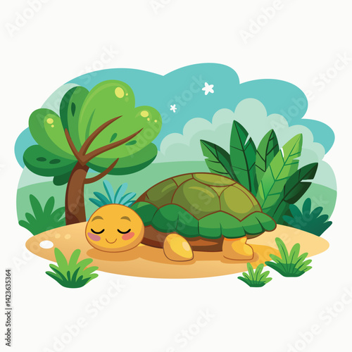 Cute Turtle Smile Cartoon Coloring Page For Kids vector cartoon illustration isolated on white background