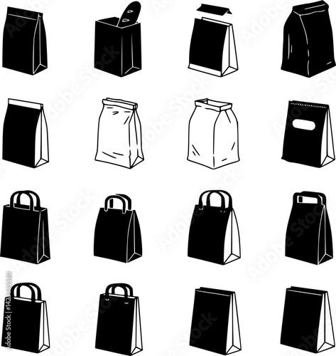 Groceries bag icons vector set PNG clipart