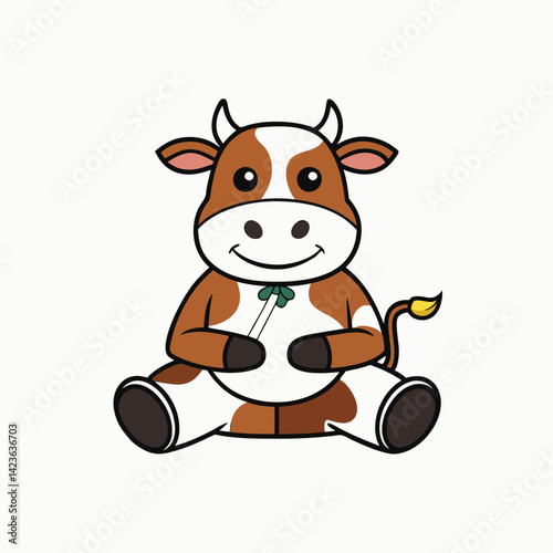 Funny cow cartoon character doing physical exercises vector illustration