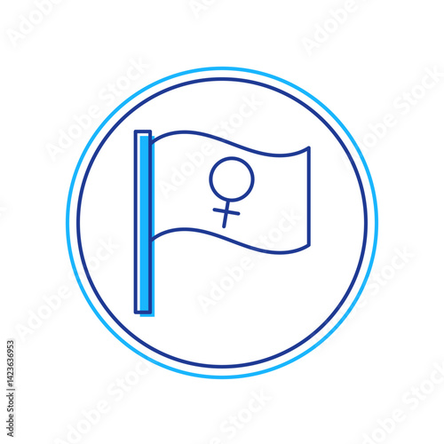 Filled outline Female movement, feminist activist with banner and placards icon isolated on white background. Feminist rights movement, feminism sisterhood. Vector