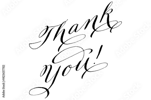 手書き風の書体で書いたThank You !（ありがとう）の文字（カリグラフィー）
