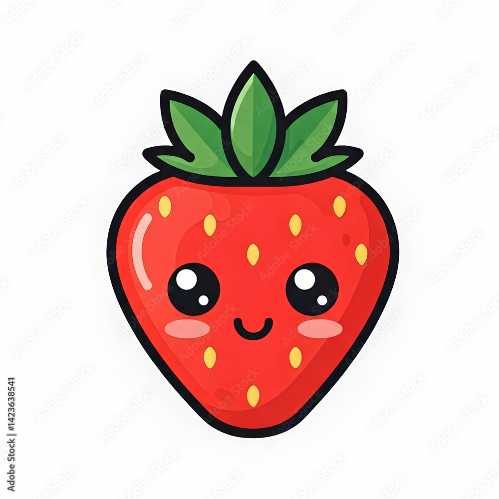 Obraz premium Kawaii Strawberry Cartoon Character Illustration for Kids