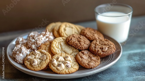 A plate of homemade cookies with a glass of milk