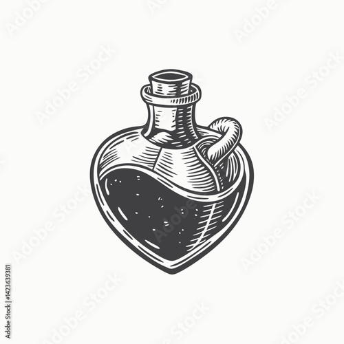Love potion heart bottle vector black illustration