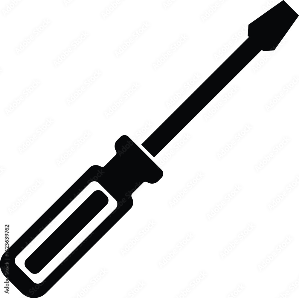 Minimalist black silhouette vector of a flathead screwdriver. Ideal for construction, tools, maintenance, or DIY themed designs. Scalable vector format makes it perfect for both digital and print. Minimalist black silhouette vector of a flathead screwdriver. Ideal for construction, tools, maintenance, or DIY themed designs. Scalable vector format makes it perfect for both digital and print.