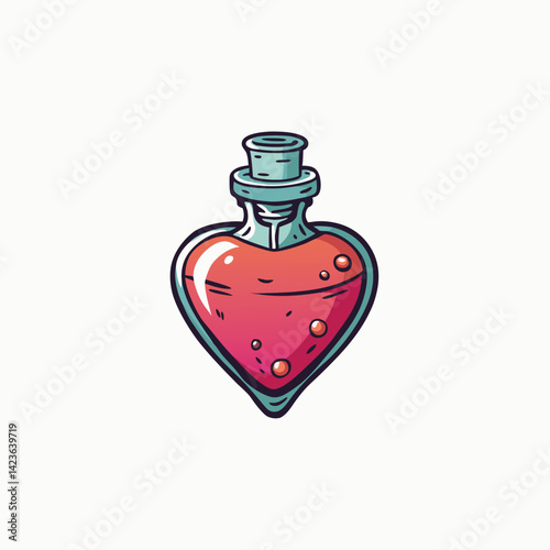 Hand drawn love potion bottle .Perfume in a heart-shaped bottle, vector doodle illustration.