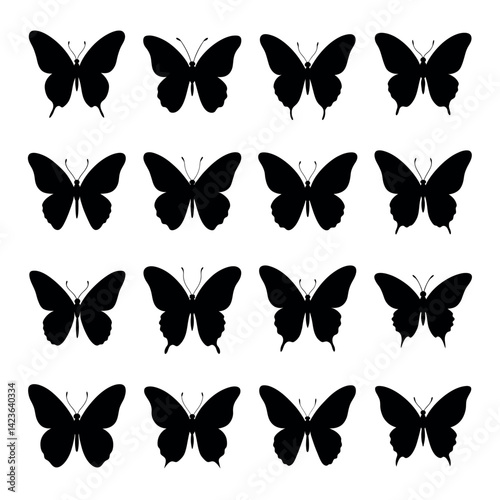 Butterfly Silhouette Vector Set – Black Flying Butterfly Icons for Logo Design, Nature Decoration, Craft Projects, T-shirt Prints, and Laser Cutting