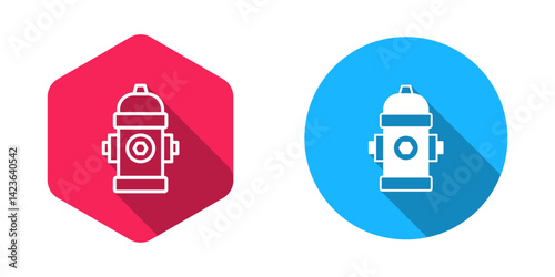 Filled and outline Fire hydrant icon isolated with long shadow background. Vector